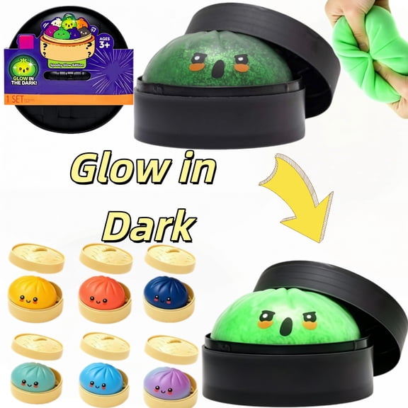 Halloween Spooky Glow Squishable Dumpling Mystery Box Glow in Dark Bao Bun Fidget Toy for Desk Calm