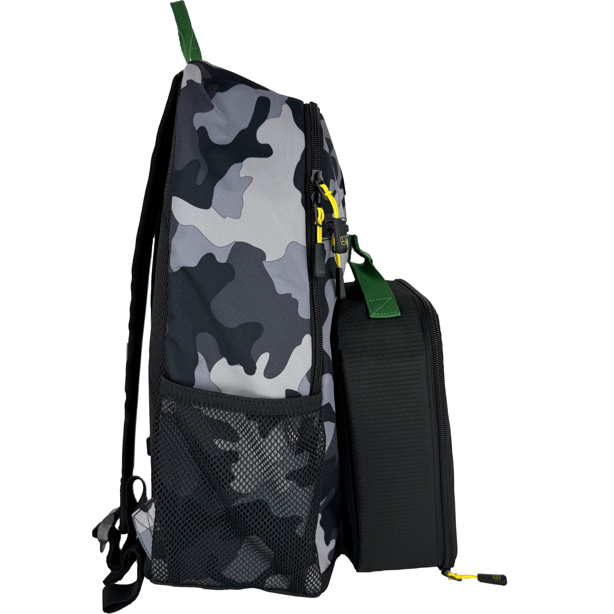 John Deere Boys' August 17" Laptop Backpack with Lunch Box, Black Camo