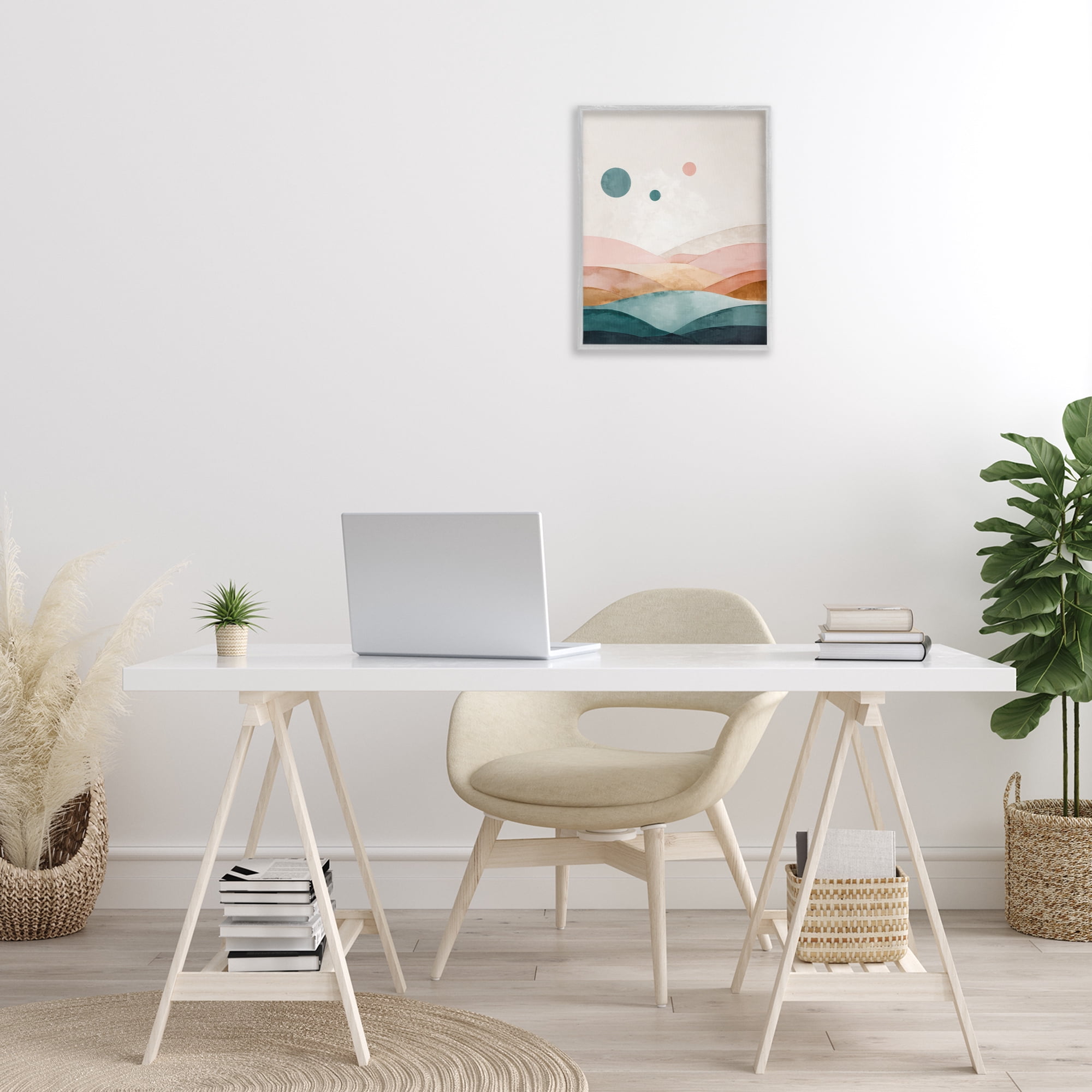 Stupell Industries Spheres Above Desert Landscape Painting Gray Framed Art Print Wall Art, 16 x 20