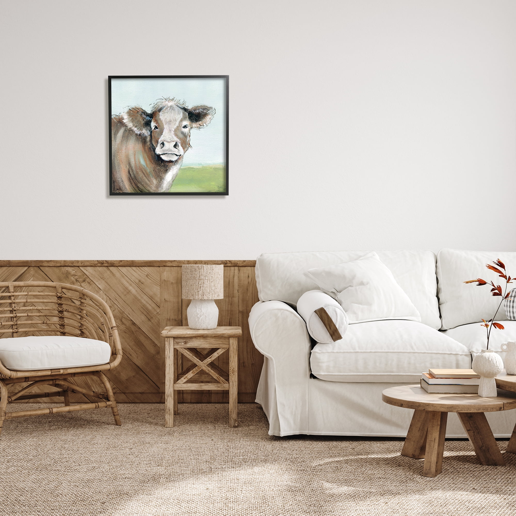 Stupell Industries Big Ear Farm Cattle Countryside Cow Fluffy Hair, 24 x 24, Design by Janet Tava