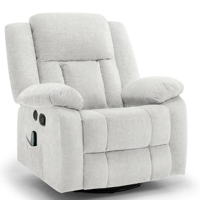 Korser Massage Swivel Rocker Recliner Chair with USB Ports Chenille for Living Room,Beige