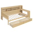 thumbnail image 4 of Twin Size Daybed with Side Bookcase and Storage Drawers, Wood Platform Bed Frame, Natural, 4 of 7