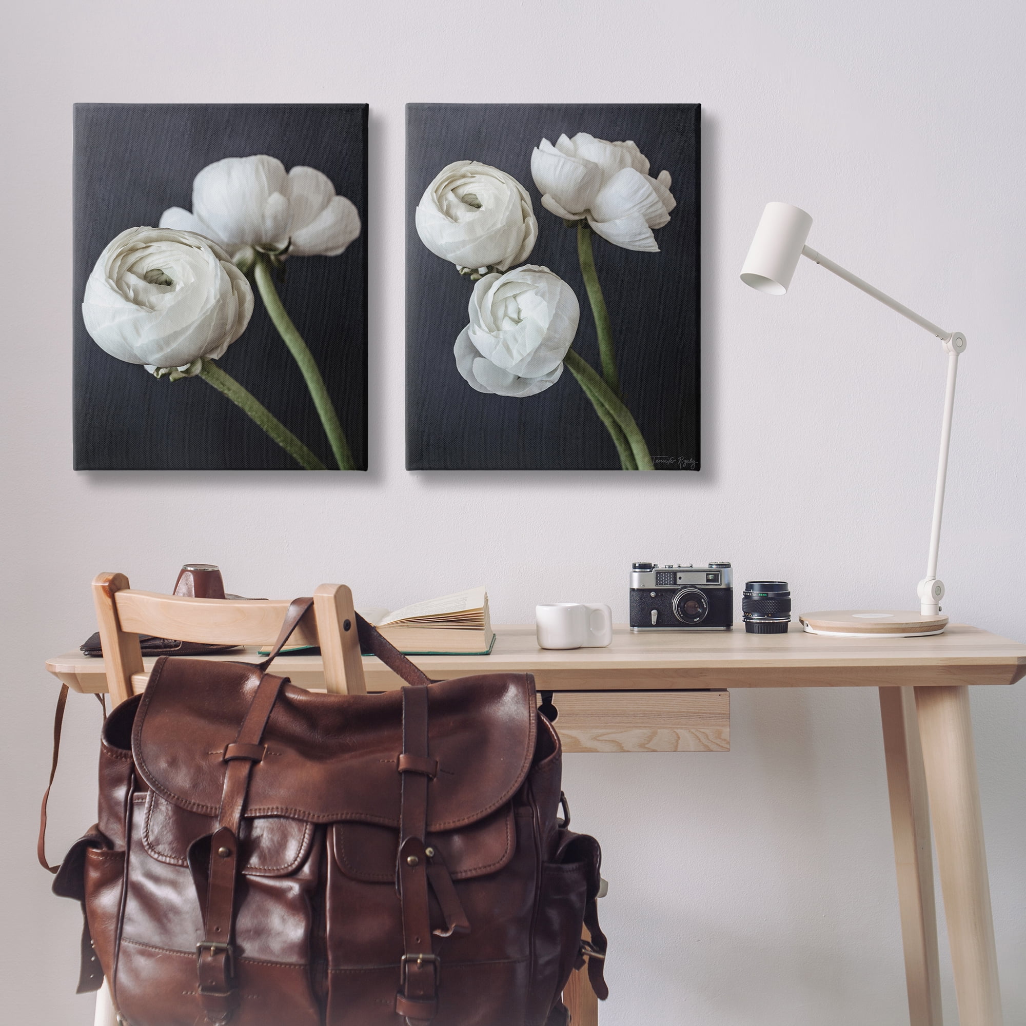 Stupell Industries Simple Black & White Peony Plants & Flowers Photography Wrapped Canvas Art Print Wall Art, 24 x 30, Set of 2