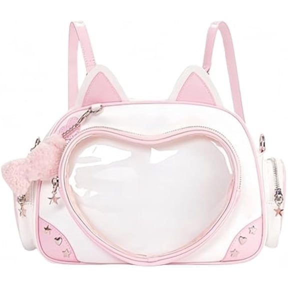 Kawaii Ita Bag Cat Pin Backpack Shoulder Crossbody Bag for Anime Heart Clear Layer with Insert