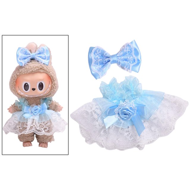 2x Mini ropa de muñeca de 6 pulgadas, conjunto de falda de muñeca, decoración de tocado de lazo, vestido de ropa Adorable, ropa de muñeca de niña para azul