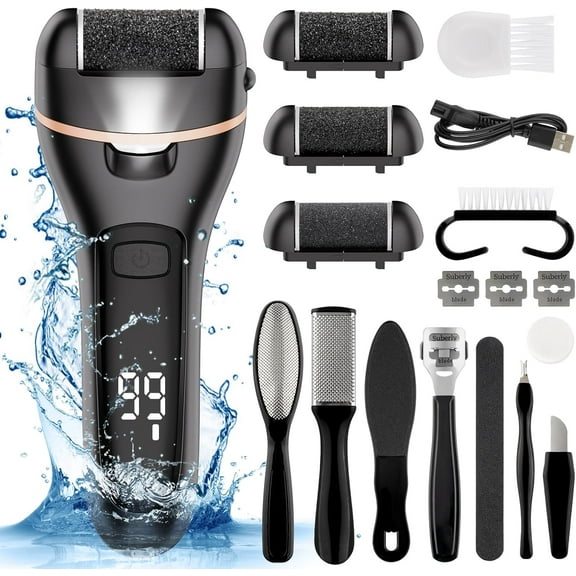 Foot Callus Remover,18-in-1 Rechargeable Foot File Pedicure Kit Foot Care Tools with 3 Rollers 2 Speed LED Battery Display,Foot Scrubber Kits for Cracked Heels Callus