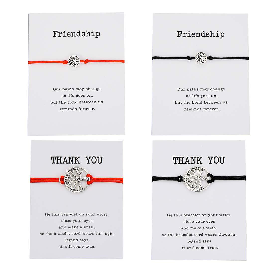 Pipitree Friendship Bracelet Charm Bracelet for Best Friends Handmade Gift Card Braided Wish Bracelet （4Pcs）