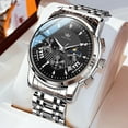 thumbnail image 3 of OLEVS Watches for Men, Mens Watches Quartz Silver Stainless Steel Waterproof Luminous Business Calendar Wrist Watch reloj para hombre Black Dial, 3 of 12