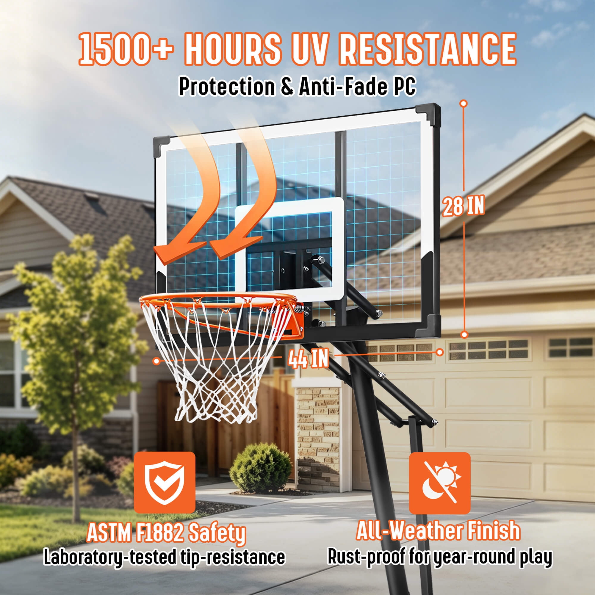 SERAY Basketball Hoop with 4.9-10 feet Height Adjustable for Kids/Adults, Portable Basketball Goal with 44 inch Backboard and 2 Wheels for Outdoor/Indoor Sports