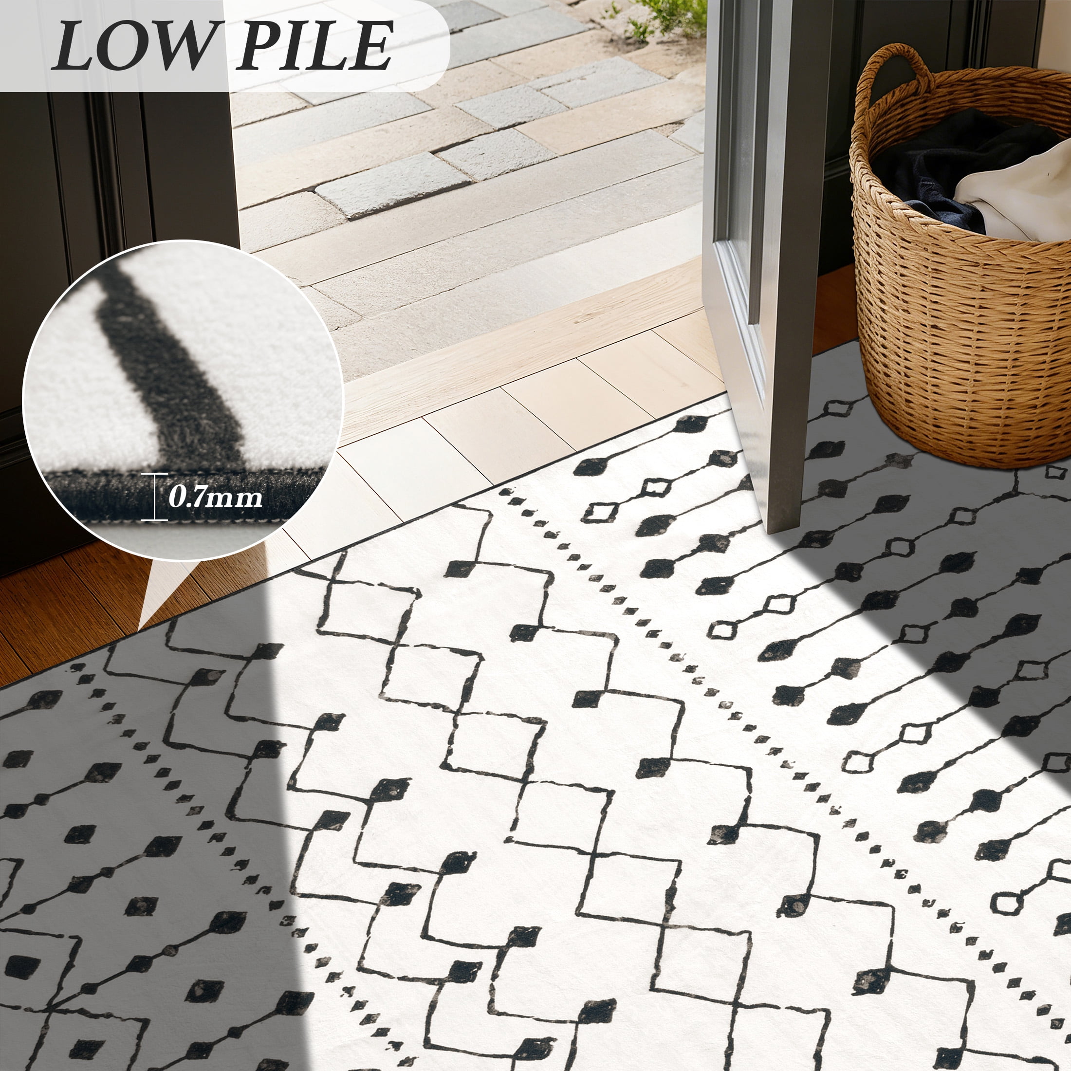 SONORO KATE 2'×3' Washable Area Rug for Living Room, Moroccan Non-Slip Soft Carpet for Bedroom Dining Room Office, Gray White