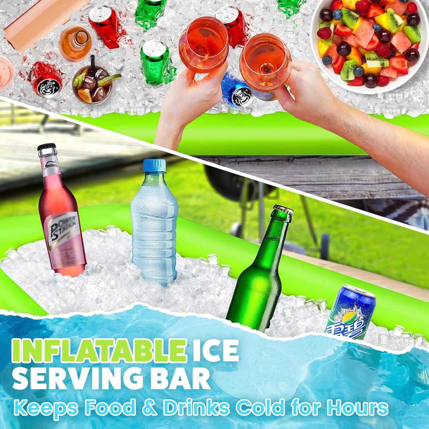 Large Inflatable Ice Serving Bar for Food, Drinks, Salad, Floating Buffet Cooler Tray with Drain Plug for Pool Party, BBQ, Picnic, Camping, Beach, and Outdoor Supplies