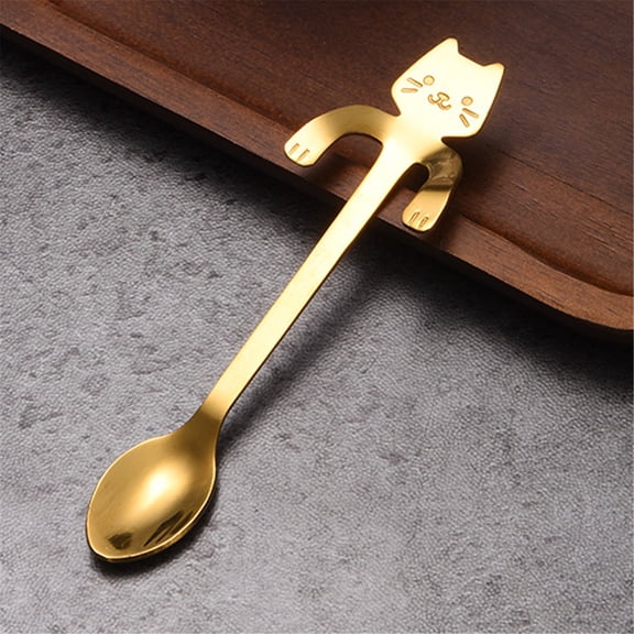 304 Stainless Steel Cat Spoon Creative Cartoon Hanging Edge Spoon Cute Coffee Spoon Gold Plated Stirring Spoon,plastic dining spoon
