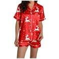 thumbnail image 3 of Women's Pajama Sets – Soft Bamboo Lounge Sets & Pajamas for Comfort Women's Reindeer Print Short Sleeve & Shorts Pajama Set For Christmas, 3 of 7