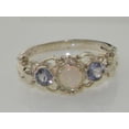 thumbnail image 5 of LBG British Made 18k White Gold Natural Opal & Tanzanite Womens Trilogy Ring - 33 size options - Sizes 4 to 12 Available, 5 of 6