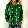 thumbnail image 3 of Women's Casual St. Patrick's Day Hoodie, Green Waffle Knit Long Sleeve Pullover with Clover Graphic, 3 of 5