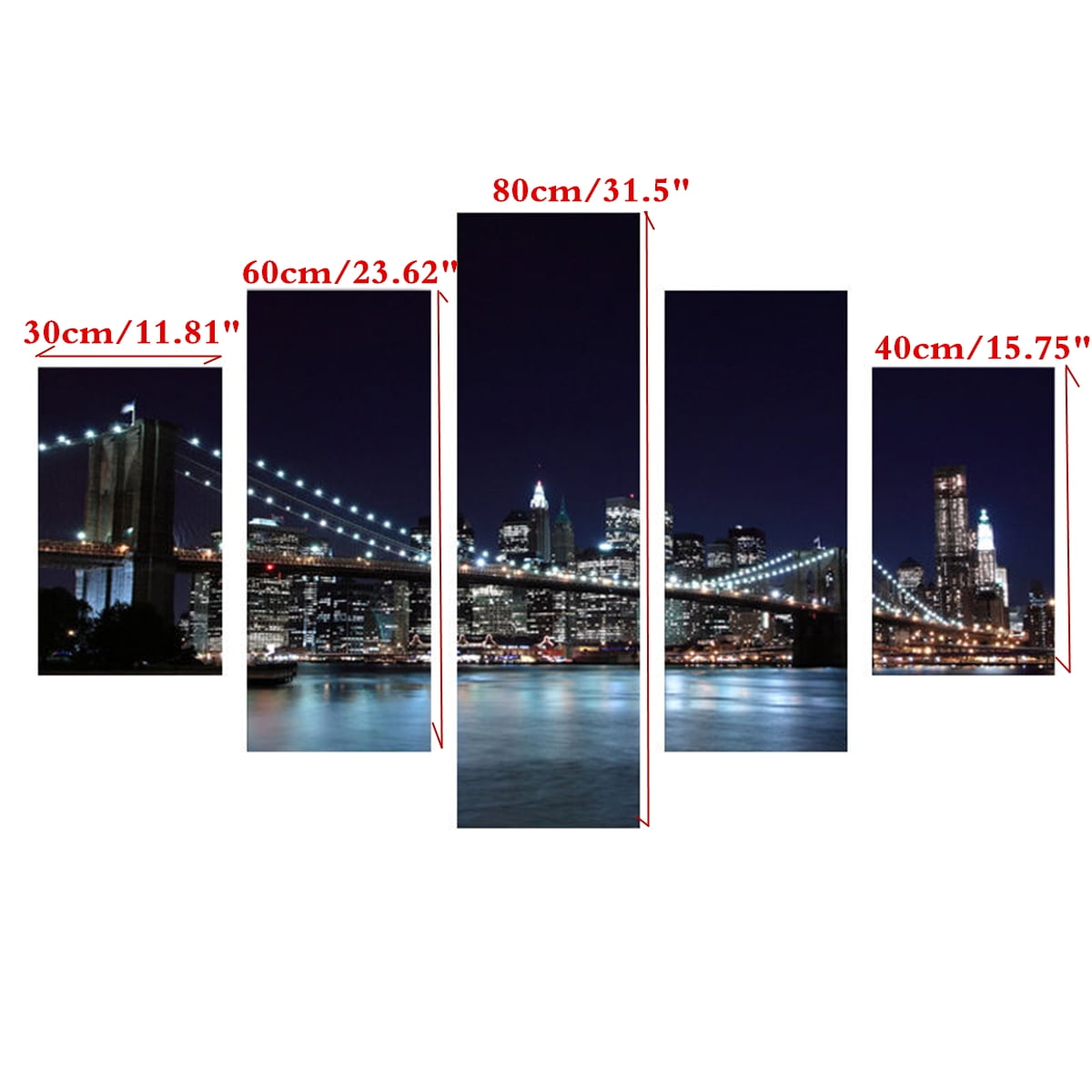 5pcs City Bridge View Canvas Painting Print Picture Landscape New York Wall Art Home Decor No Frame