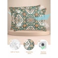 thumbnail image 2 of Green Boho Pillow Cases Standard Size Set of 2, Smooth Satin Pillowcase for Hair and Skin, Southwest Ethnic Abstract Flowers Aesthetic Decorative Cooling Bed Pillow Covers with Zipper, 20x26 Inches, 2 of 5