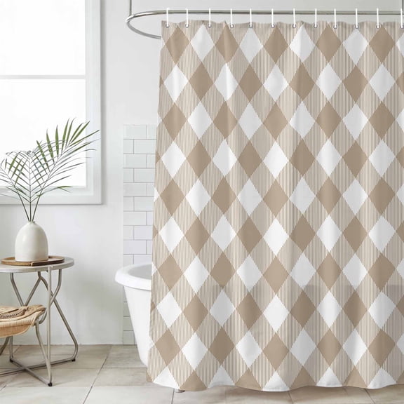 Minimalistic Checkered Beige Rural Style, Waterproof Fabric Shower Curtain, Waterproof Fabric Shower Curtain for Bathroom Curtains Bathtubs Hotel Washable Shower Curtains with 12 Hooks Small 36x72in