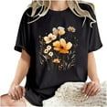 thumbnail image 5 of Spring Tops for Women 2025 LEBONYARD Womens Summer Clearance Clothes $5.00,Women's Fashion Summer Round Neck Drop Sleeves Leisure Short Sleeve Flower Printing Tops Black M, 5 of 7
