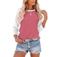thumbnail image 2 of CEHVOM Ladies' O-Neck Casual Printed Color-Blocking Three-Quarter Sleeve Blouse, 2 of 4