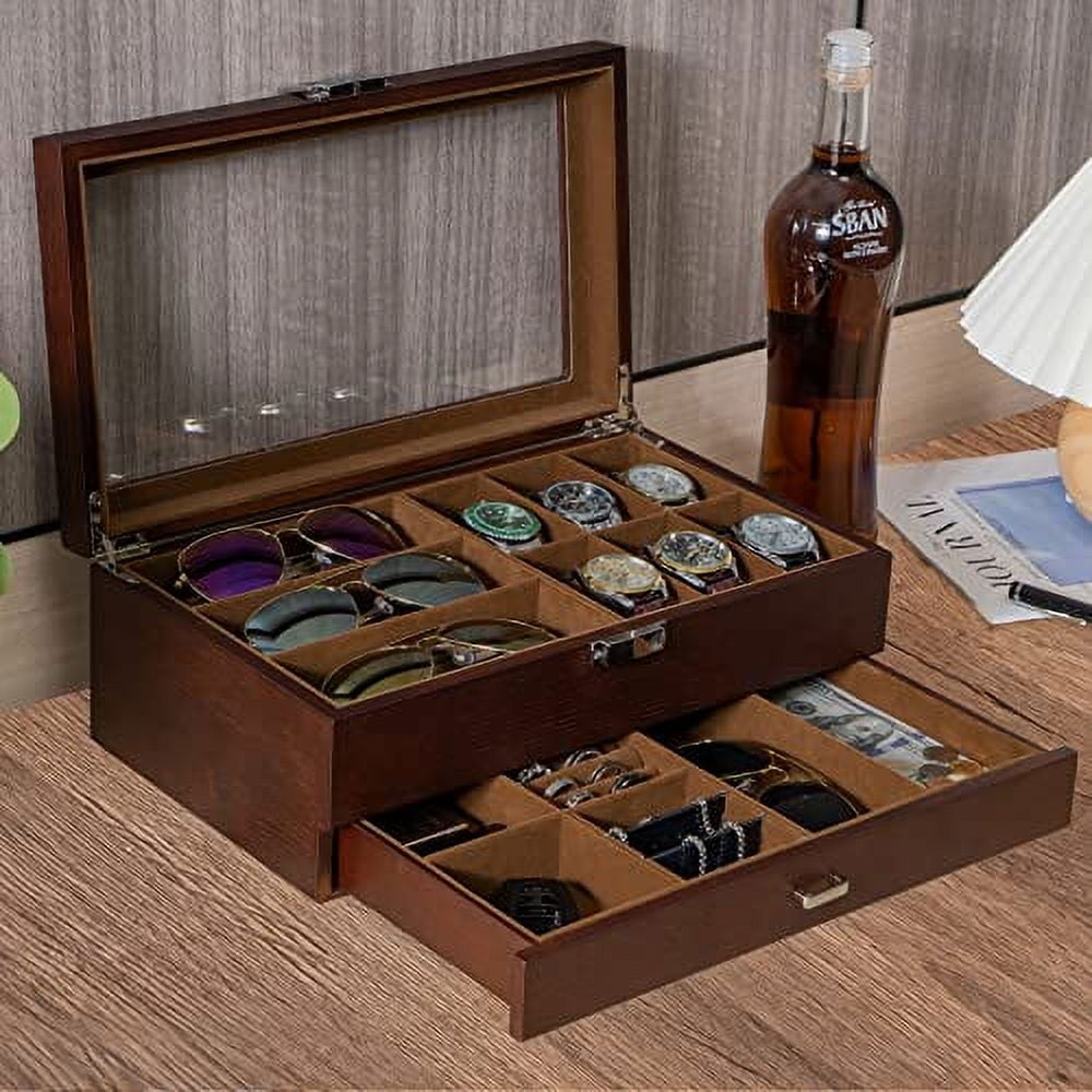 MR Maestro Relojero - Custodia Vetrina per 18 Occhiali | Organizer Gioielli da Cassetto | Contenitore Orologi | Organizer per Anelli, Orologi Uomo Automatici, Occhiali da Sole Donna, Box Uomo