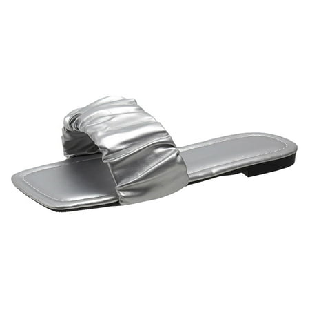 

Slippers Women Women Shoes Solid Color Flat Bottom Open Toe Fashion Shoes Pu Silver 42