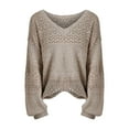 thumbnail image 4 of VISALY V Neck Pullover Sweater Crochet Sweaters Womens Sweaters Casual Long Sleeve V Neck Lightweight Crochet Pullover Sweater Tops Mesh Sweaters Fashion Sweatshirt Plus Size Sweaters Brown L, 4 of 7
