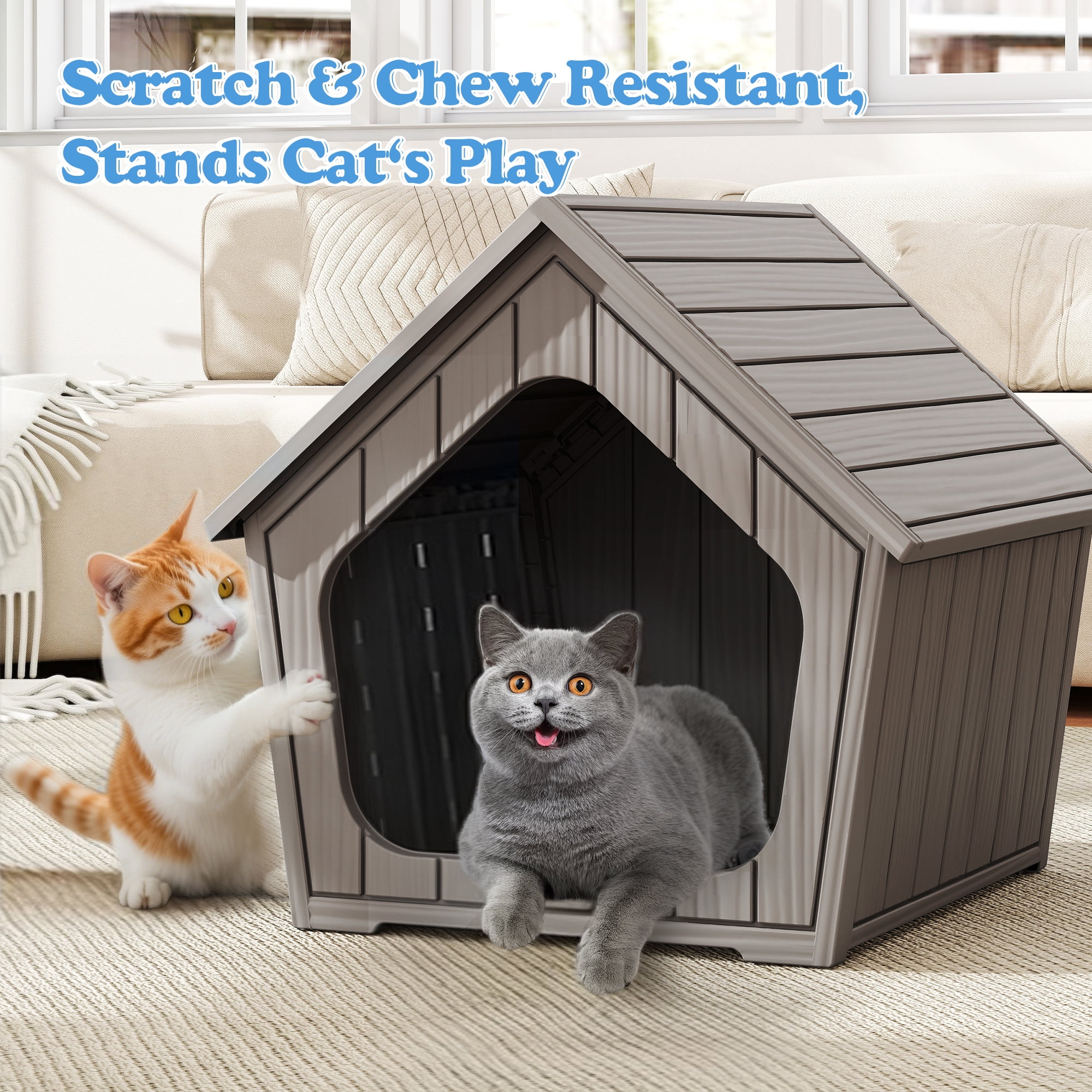 Bifanuo Weatherproof Outdoor Cat House - Insulated Resin Shelter for Indoor & Feral Cats