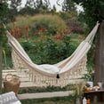 thumbnail image 4 of Graflsoa Nordic Style Fringe Double Hammock with Reinforced Ropes and Storage Bag, 200x150cm, White Canvas & Cotton Rope, Hand Wash Recommended, 4 of 6