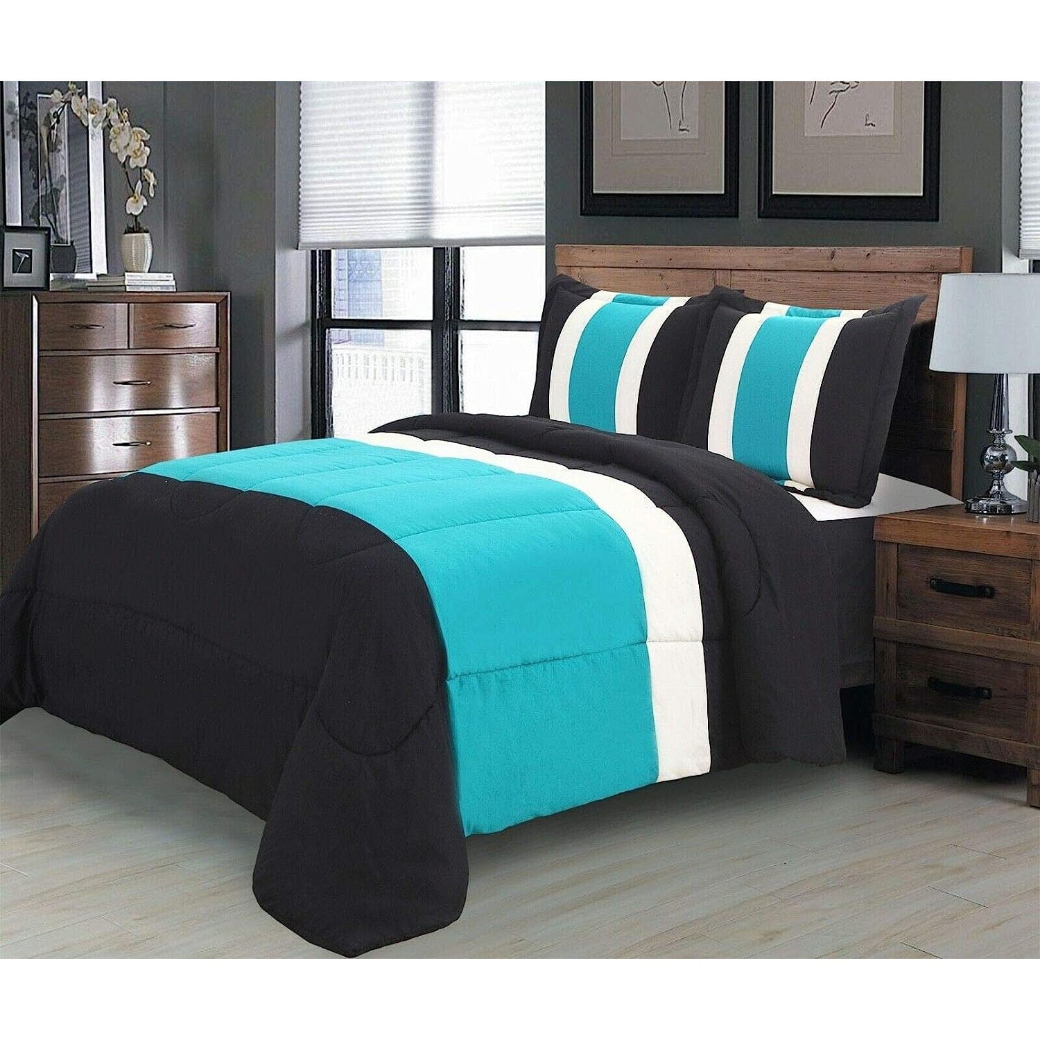 Empire Home Black and Teal Queen 8pc. Serenity Comforter Bed in A Bag