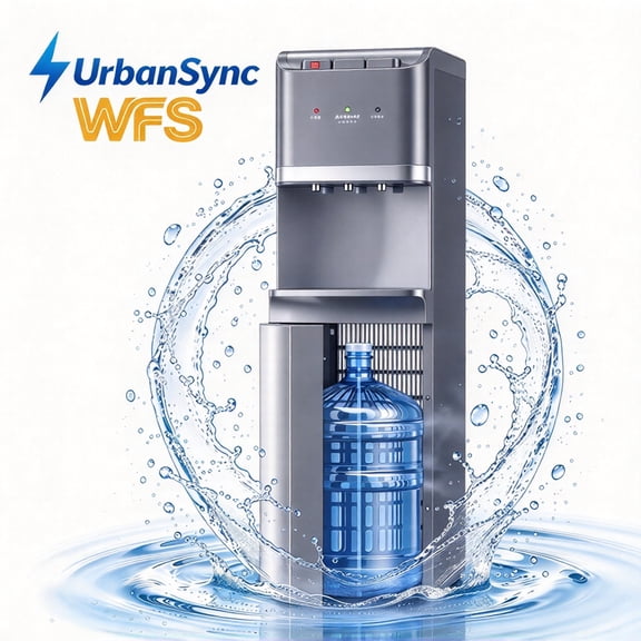UrbanSync 304 Stainless Steel Bottom Load Water Cooler Dispenser 5 Gal, 3-Spout & 3-Temp Settings, LED & Child Safety Lock, Black