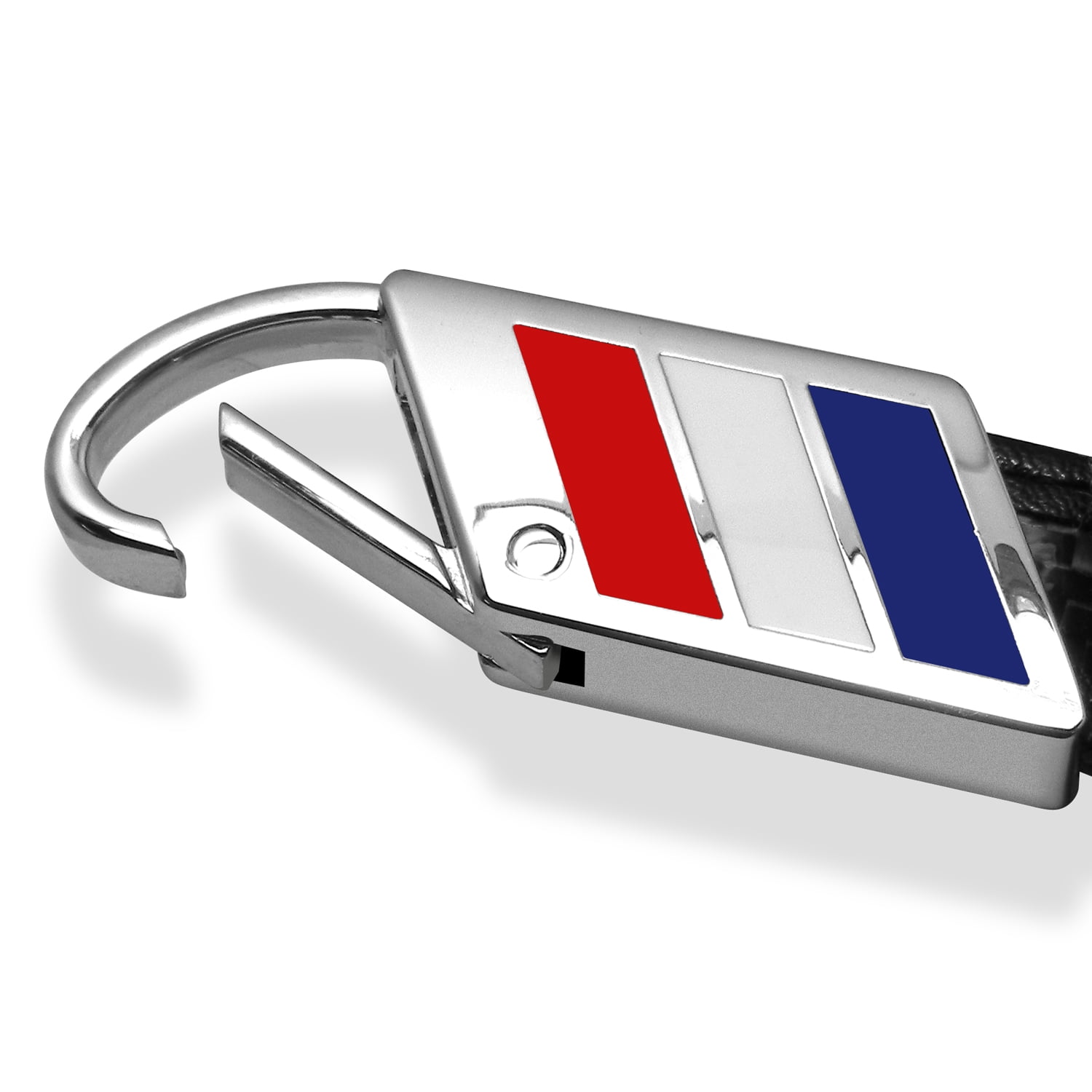 iPick Image for Ford Mustang Cobra Real Carbon Fiber Leather Key Chain with Red White Blue, Official Licensed