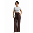 thumbnail image 4 of Women Wide Leg Pants High Waisted Business Casual Work Trousers Dressy Pants with Pockets Chestnut Color L, 4 of 10