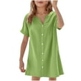 thumbnail image 2 of Delliss Girls Short Sleeve Dress Kids V Neck Button Down Casual Dress Swing Mini Dresses Summer Beach Sundress, 2 of 5