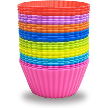 24 Pack Silicone Baking Cups Reusable Muffin Liners Non-Stick Cup Cake Molds Set Cupcake Silicone Liner Standard Size Silicone Cupcake Holder Reusable Cupcake Liners Christmas Gift (8 Rainbow Colors)