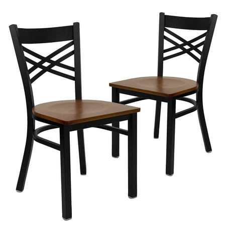 Flash Furniture 2 Pk. HERCULES Series Black X Back Metal Restaurant Chair - Cherry Wood Seat
