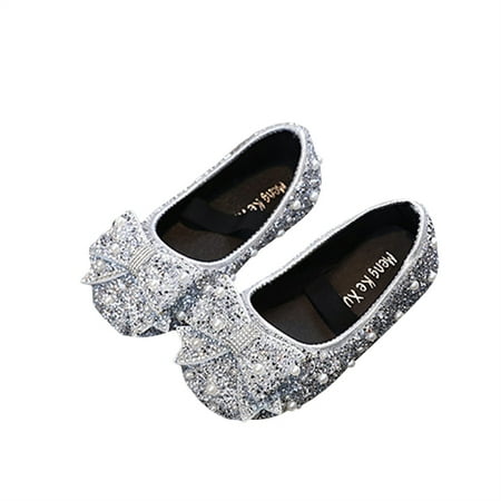 

Girls Princess Shoes Leather Shiny Pearled Non-slip Flat Shoes
