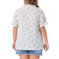 thumbnail image 4 of Blusas de verano casuales de mujer plus size con flores, cuello en V con volantes y mangas cortas abullonadas 4X blancas, 4 of 7
