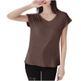 thumbnail image 2 of Pijama de manga corta para mujer, color liso, manga corta, camiseta fina con cuello en V, pijama de manga corta, blusa de poliéster para mujer, 2 of 8