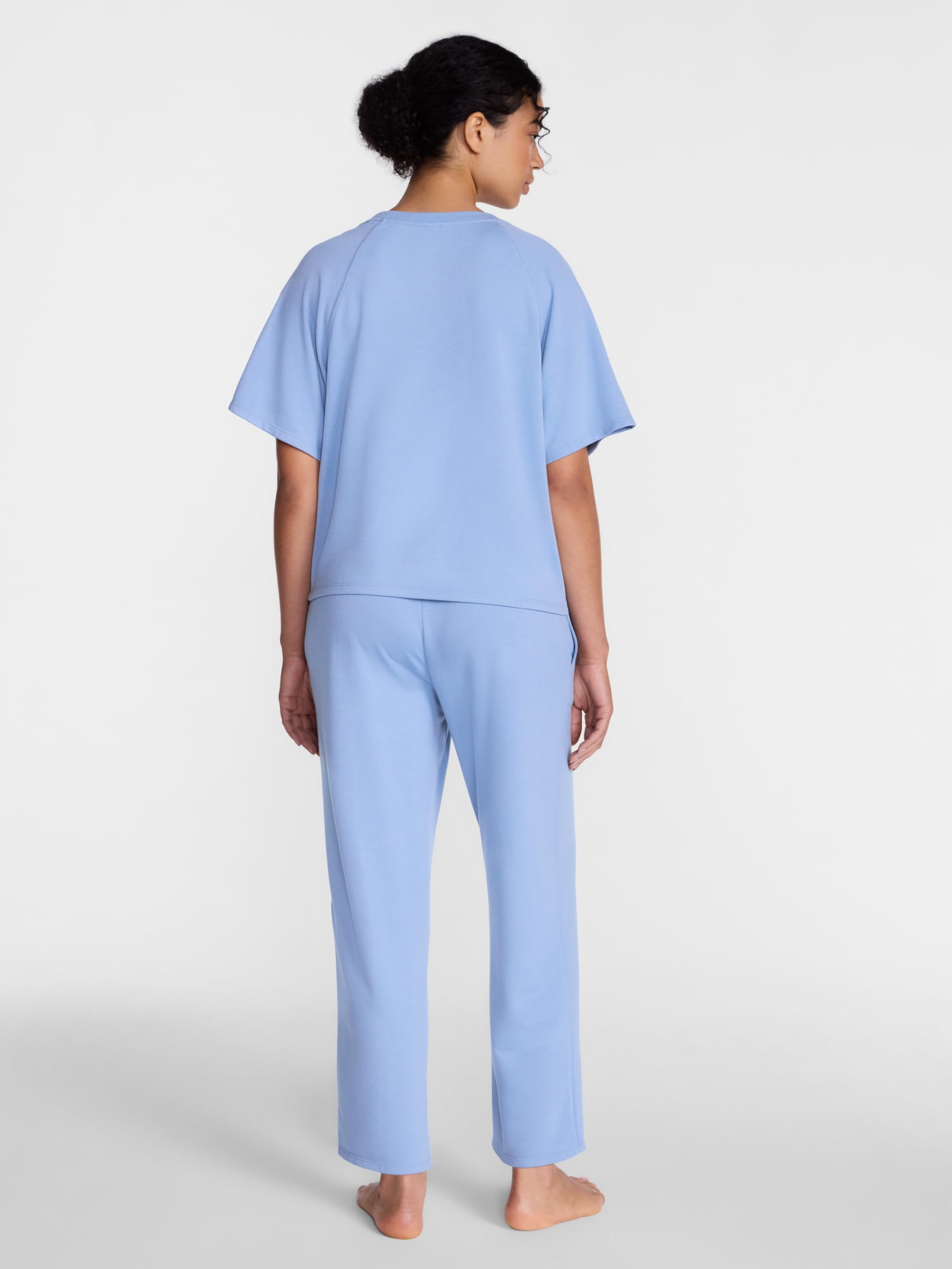 Joyspun Women's French Terry Lounge Sleep Short Sleeve Top and Capri Pants, 2-Piece Set, Sizes XS-3X