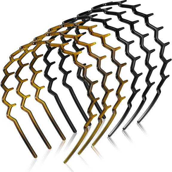 BlinkLLX 6 Pieces Zigzag Headband for Thick Curly Hair Plastic Shark Tooth Comb Zig Zag Headband Plastic Wavy Teeth Hair Hoop Accessory for Women Men Lady(Black, Brown)