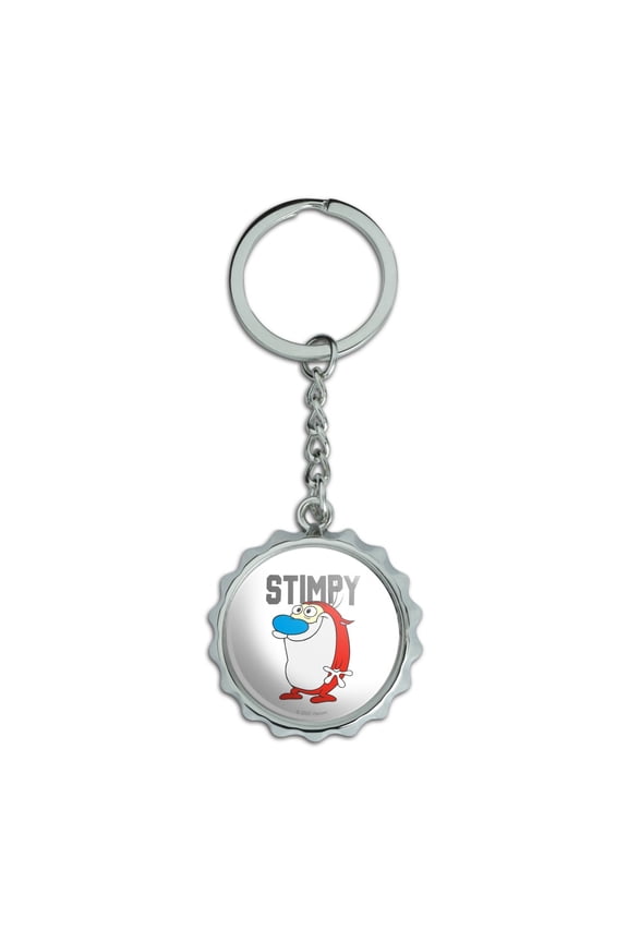 Ren and Stimpy Show Collegiate Stimpy Keychain Chrome Plated Metal Pop Cap Bottle Opener