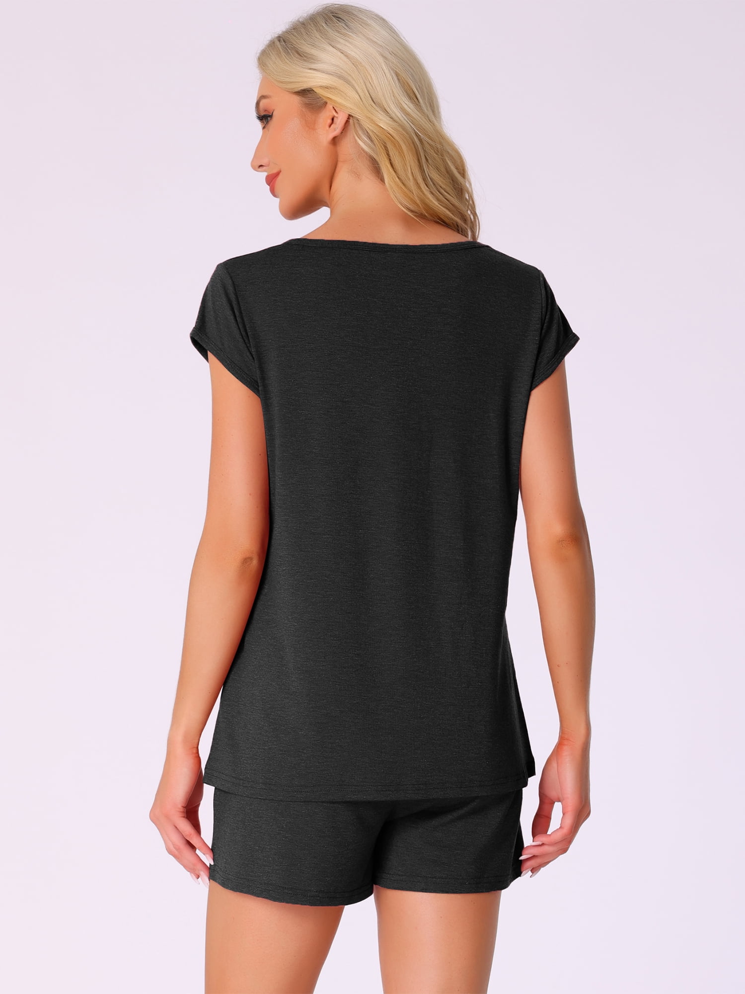DARING DIVA 2 Pieces Lounge Knit Tee and Shorts Pajama Set L Black