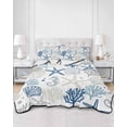 thumbnail image 3 of Quilts Twin XL Size, Navy Blue Coastal Soft Comforter Bedding Set for Bed, Summer Beach Coral Shell Ocean Lightweight Quilted Bedspread with Pillow Cover(2 Pieces) for All Season, 68x98 Inch, 3 of 6
