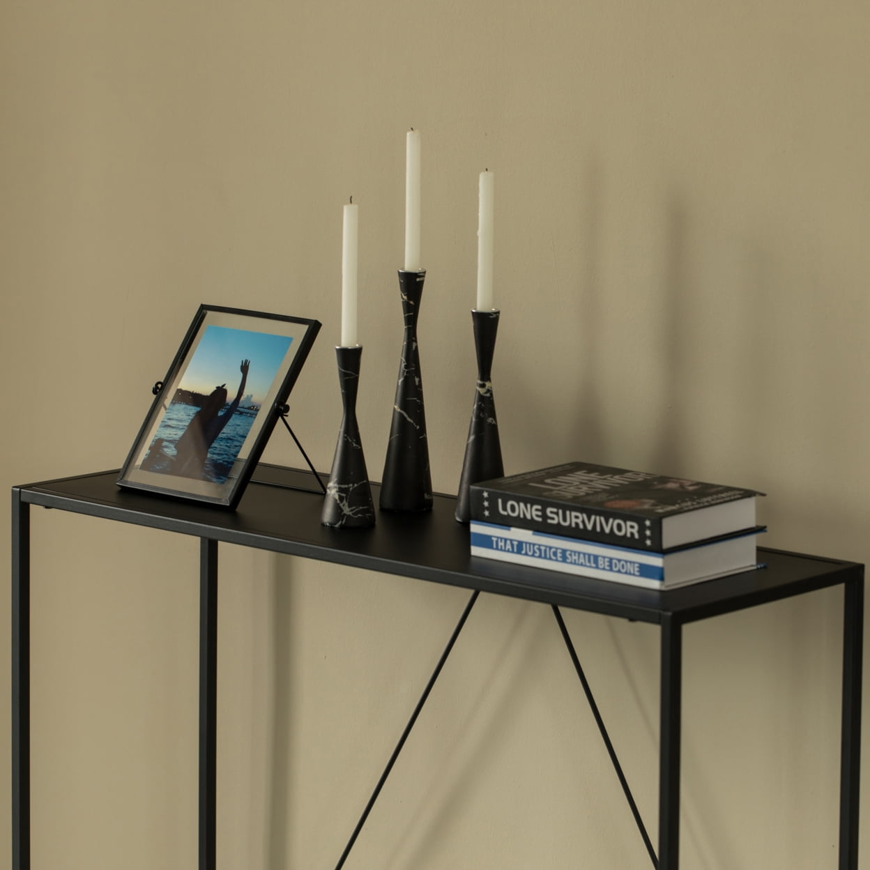 Fabulaxe QI004188.BK Modern Display Metal Console Table, for Dining, Entryway and Hallway, Black