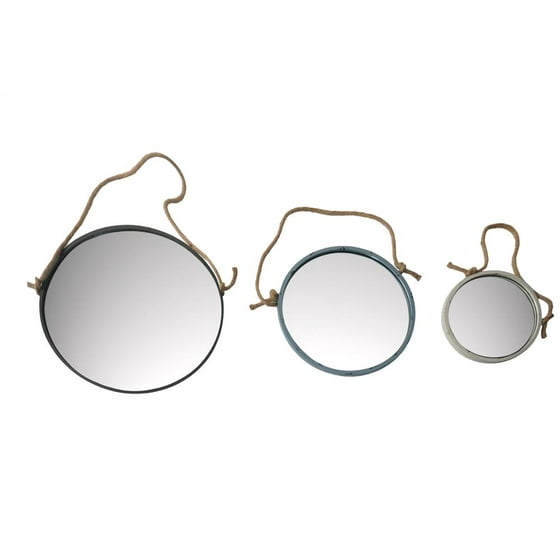 Metal Round Mirror With Hanging Rope Set Of 3