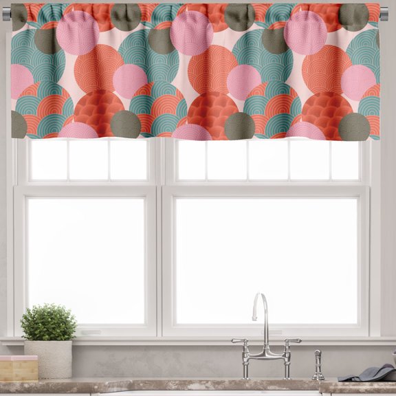 Ambesonne Abstract Valance Pack of 2, Coral Tone Stripes Circles, 54"X12", Multicolor