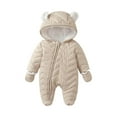 thumbnail image 2 of Baby Toddler Girls Boys Winter Hooded Romper Snowsuit Booties Cotton Jumpsuit Outfits Khaki 1-2 Years, 2 of 6
