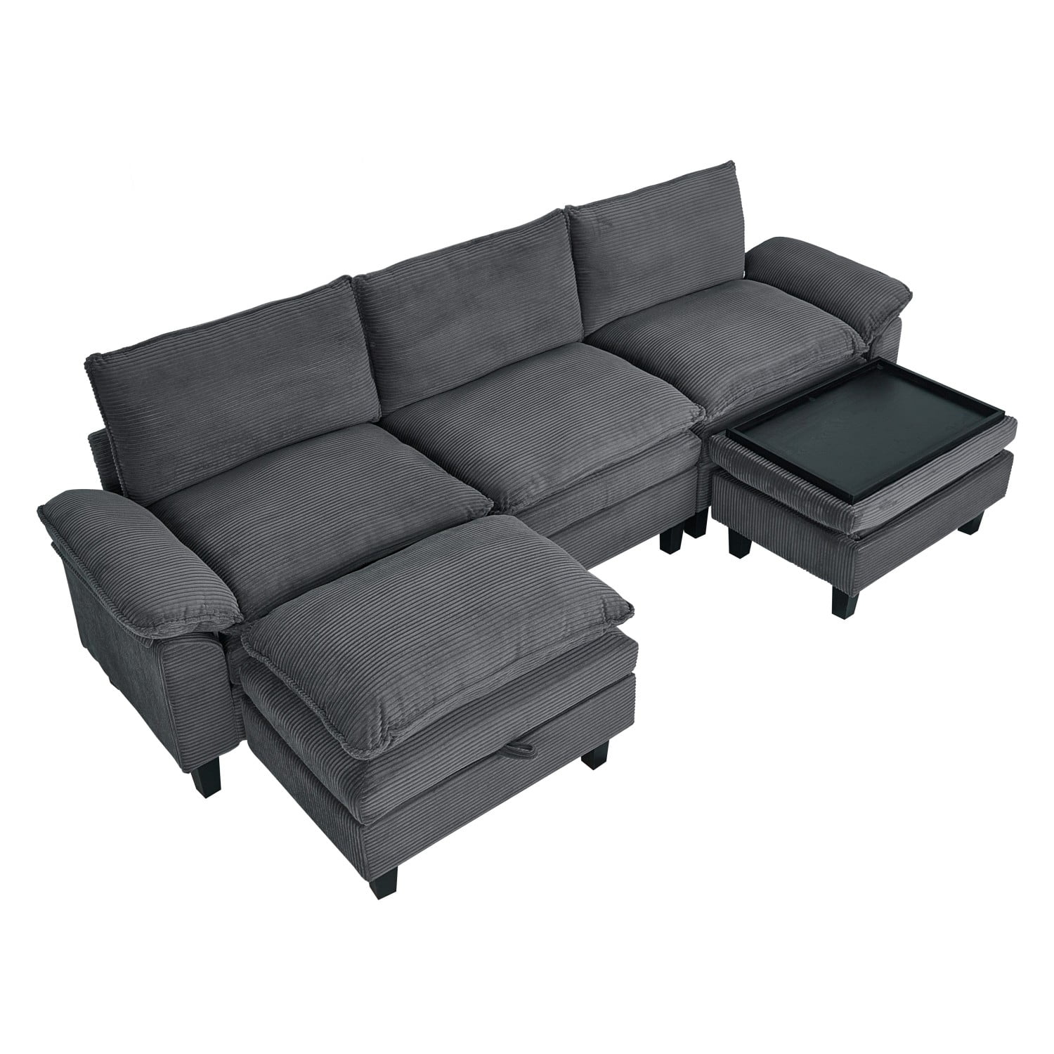 Gewnee Corduroy Fabric Modular Sofa Upholstered Modern Sofa, 3 Seater Comfy Couch With Tea Table Storage Ottoman for Bedroom and Living Room, Apartment, Bedroom, Dorm, Office,