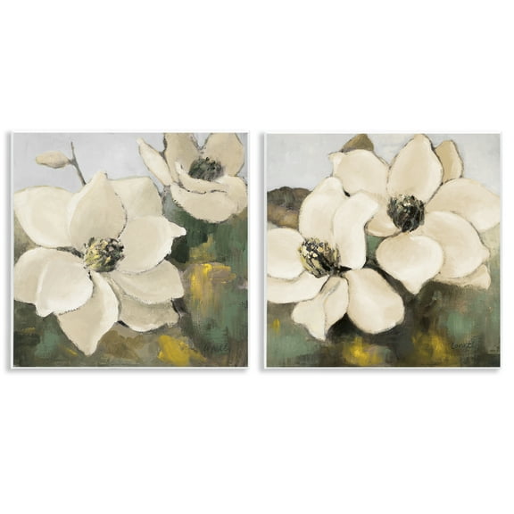 Stupell Industries Blooming Magnolia Blossom Plants & Flowers Painting Unframed Art Print Wall Art, 12 x 12, Set of 2